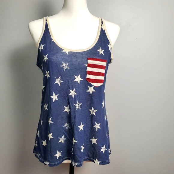 Patriotic Star & Stripe Womens Sleeveless Tank Top With Bow Back Design - Size S - Picture 1 of 9